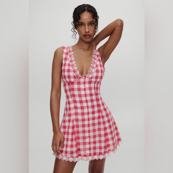 NWT Frankies Bikinis x Bella Hadid Farm Gingham Mini Dress in red - Picture 4 of 11